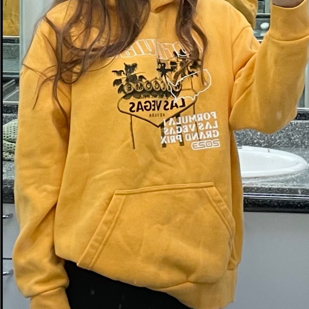 Vibrant Yellow Graphic Hoodie Sweater size small
